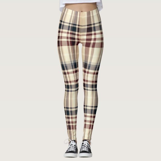 Leggings Plaid Beige Classique À damiers Motif (Devant)