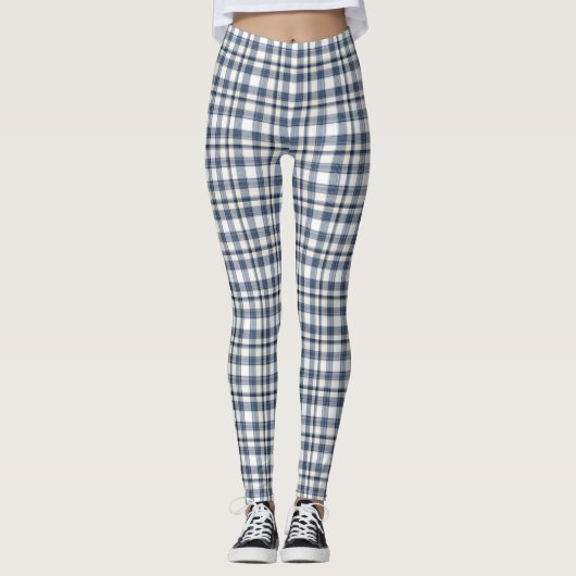 Leggings Plaid blanc bleu 1 (Devant)