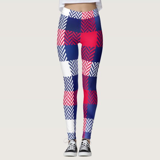 Leggings Plaid bleu, rouge et blanc (Devant)