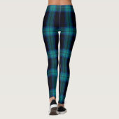 Leggings Plaid de tartan bleu turquoise d'Aqua noir grand (Dos)