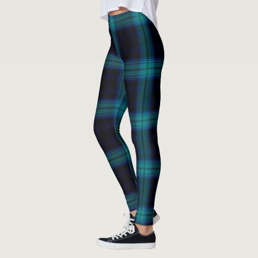 Leggings Plaid de tartan bleu turquoise d'Aqua noir grand (Gauche)
