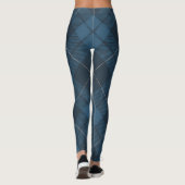 Leggings Plaid de tartan diagonal à la mode bleu (Dos)