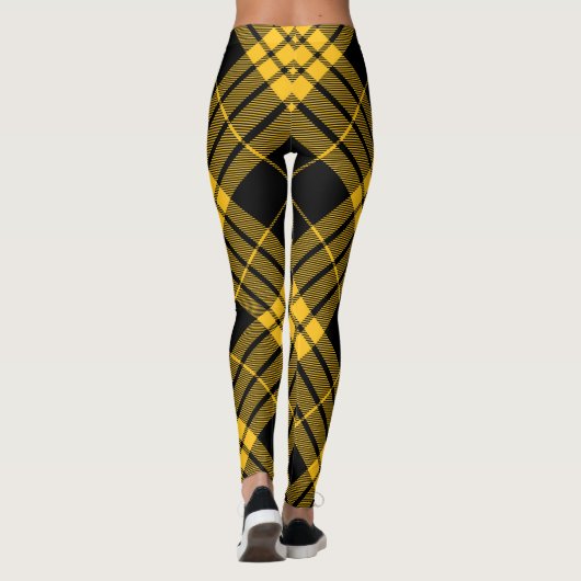 Leggings Plaid de tartan diagonal à la mode jaune noir (Dos)