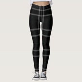 Leggings Plaid de tartan géant blanc noir de grille (Devant)