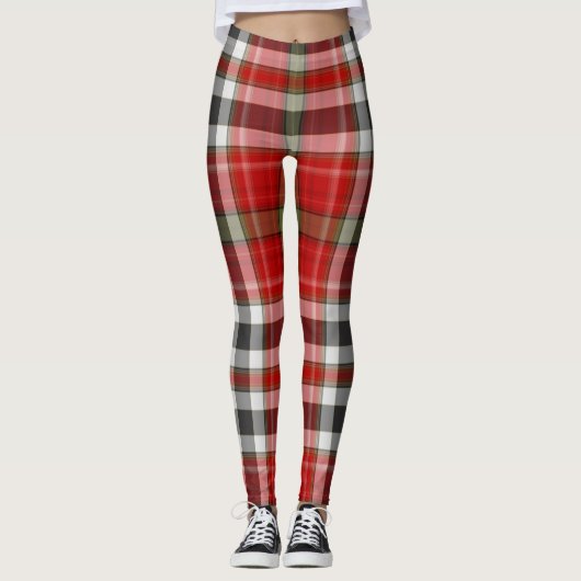 Leggings Plaid de tartan géant vert blanc noir rouge (Devant)
