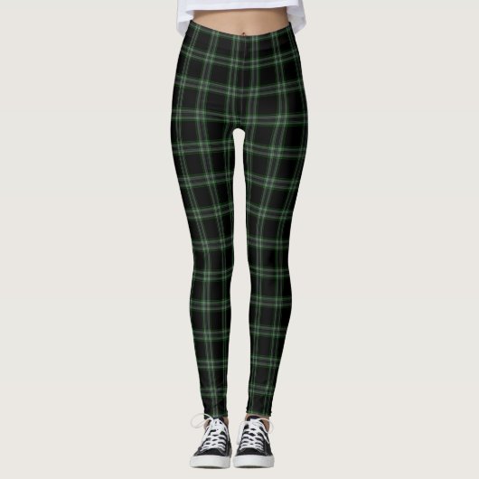 Leggings Plaid de tartan gris vert noir (Devant)