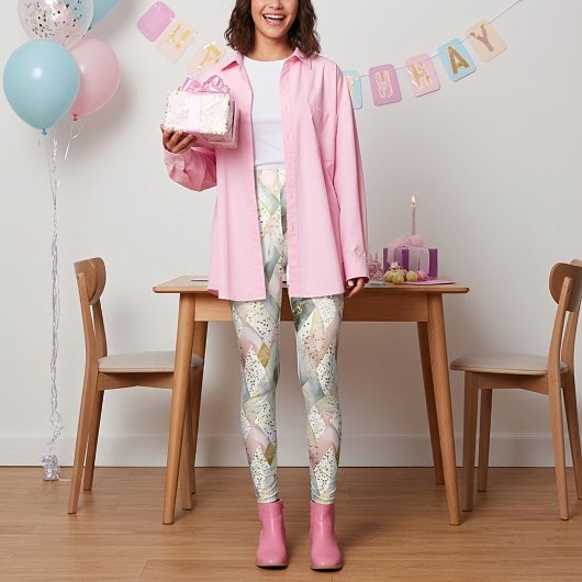 Leggings Plaid et points abstraits pailletés pastel