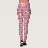 Leggings Plaid gris et rose avec fleurs camomilaires (Dos)