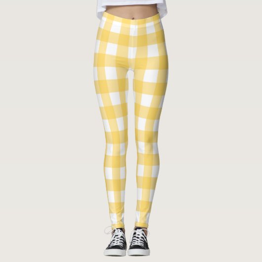Leggings Plaid Jaune, Fleurs Butt (Devant)