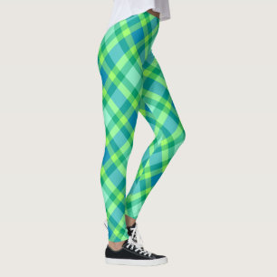 Leggings Plaid moderne du milieu du siècle - Jade vert et b