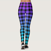 Leggings Plaid noir sur turquoise & violet ombre (Dos)
