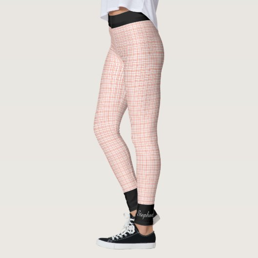 Leggings Plaid orange et blanc / Triage noir, nom,  (Gauche)