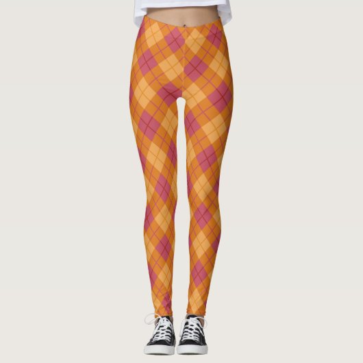 Leggings Plaid polarisé dans l'orange et le rose (Devant)