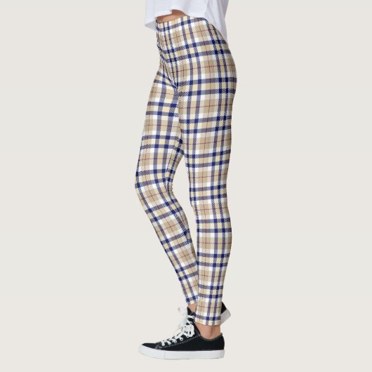 Leggings Plaid Tan Navy Rouge XDIY BG Blanc (Gauche)