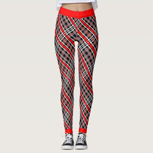 Leggings Plaid traditionnel - Noir blanc rouge (Devant)