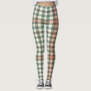 Leggings Plaid vert, blanc et orange