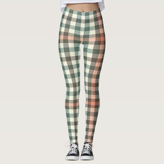 Leggings Plaid vert, blanc et orange (Devant)