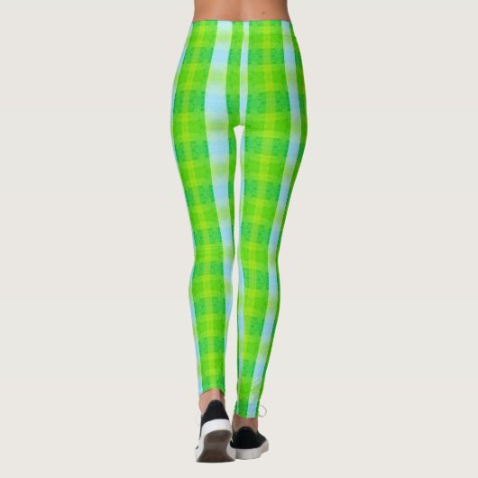 Leggings Plaid Vert Et Bleu Moderne (Dos)