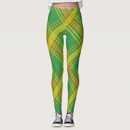 Leggings Plaid vert et jaune (Devant)