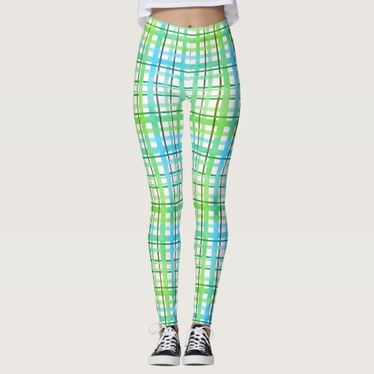 Leggings Plaid vert néon bleu (Devant)