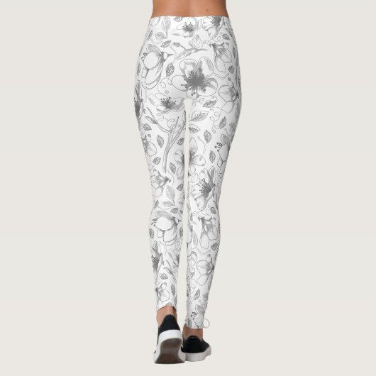 Leggings Plan floral esquissé Motif gris/Wht ID939 (Dos)