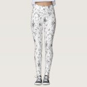 Leggings Plan floral esquissé Motif gris/Wht ID939 (Devant)
