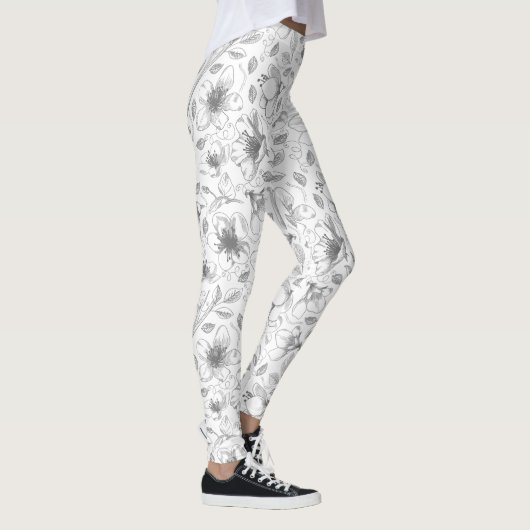 Leggings Plan floral esquissé Motif gris/Wht ID939 (Droite)