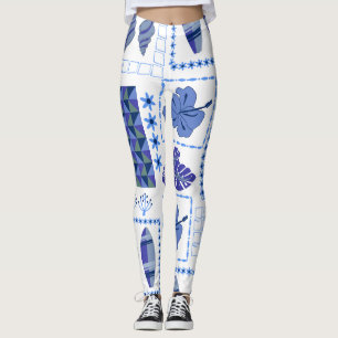 Leggings Planche de surf tropicale bleue motif hibiscus