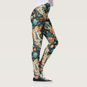 Leggings Planètes de fusée spatiale rétro Orange sarcelle N (Droite)