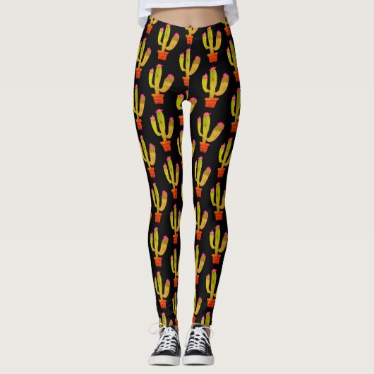 Leggings Plante cactus mignon en pot dessin sur toute l'imp (Devant)
