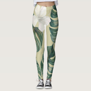 Leggings Plantes d'aquarelle tropicale : motif transparent.