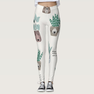 Leggings Plantes de dessin : Visage d'ours sans couture