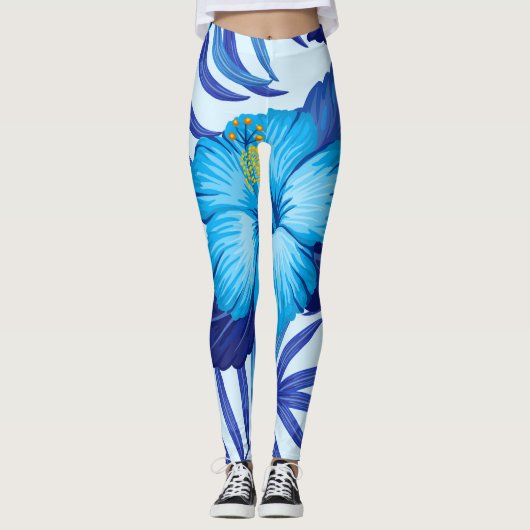 Leggings Plantes tropicaux hawaïens, motif hibiscus. (Devant)