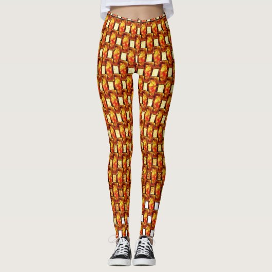 Leggings Plaques marron orange sculpté et taché (Devant)