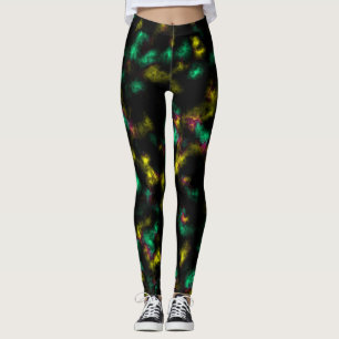Leggings Plasma souple Abstrait en vert et jaune sur noir