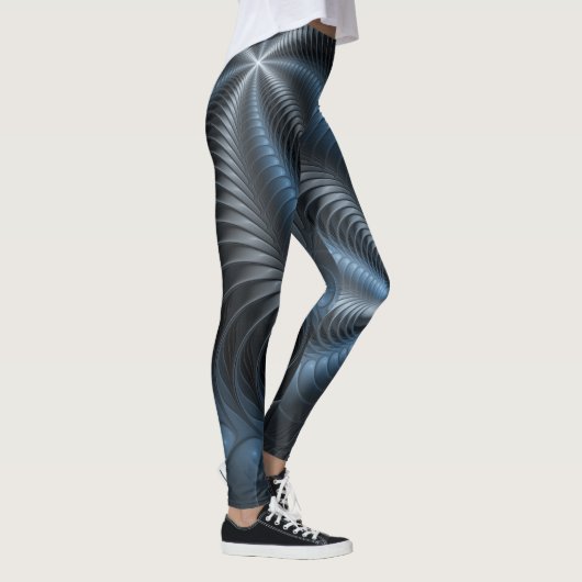 Leggings Plastique bleu gris 3D Fractal Art moderne Abstrai (Droite)