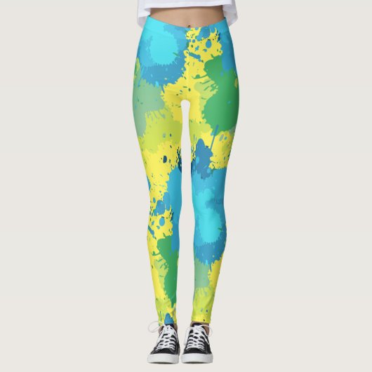 Leggings Plat Abstrait Turquoise Jaune couleur amusant (Devant)