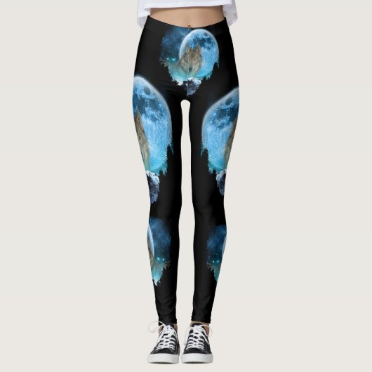 Leggings Pleine lune de loup de bois gris (Devant)