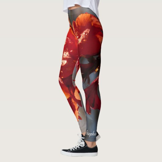 Leggings Pluie sur les fleurs orange Nom personnalisé (Gauche)