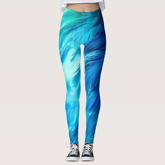 Leggings Plume Abstrait Bleu Vert (Devant)