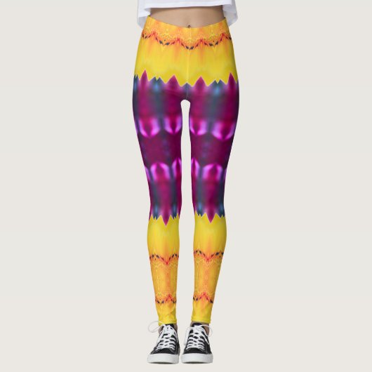 Leggings Plume Doré Violet Et Turquoise (Devant)