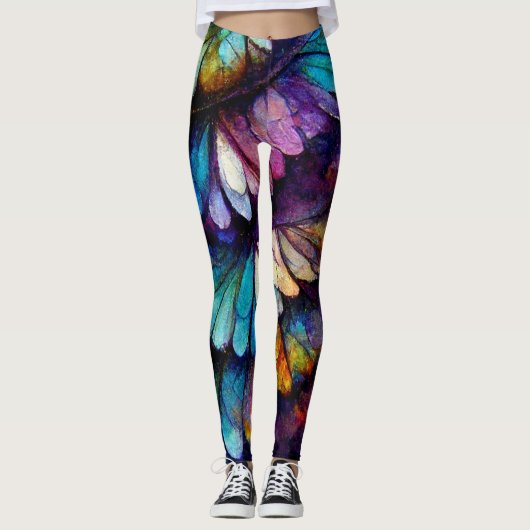 Leggings Plumes Arc-en-ciel fleuri Encre d'alcool (Devant)