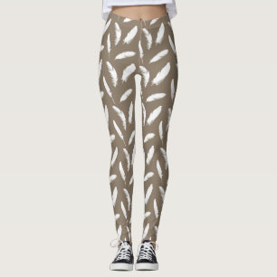 Leggings Plumes blanches Imprimer sur tan taupe