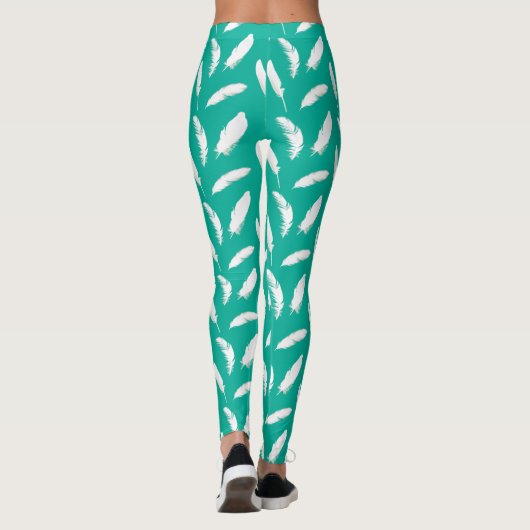 Leggings Plumes blanches Imprimer sur turquoise (Dos)