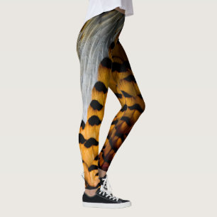 Leggings Plumes Brown pourpres et d'or de faisan