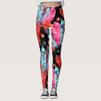 Leggings Plumes colorées, saumons, fluides, vibrantes.