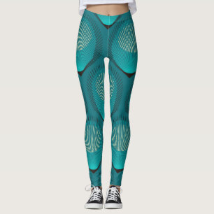 Leggings Plumes de paon stylisées Carreau Bleu