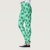 Leggings Plumes de paon turquoise sur Aqua clair (Gauche)