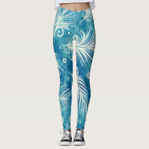 Leggings Plumes dessinées à la main : Motif transparent