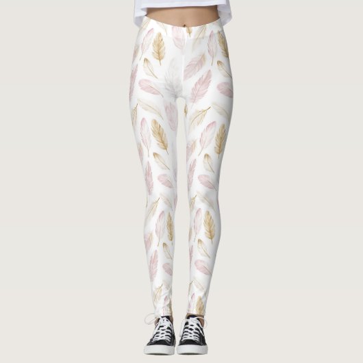 Leggings Plumes d'or rose (Devant)